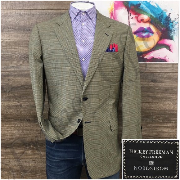 Hickey Freeman Mens Blazer Sport Coat Two Button Jacket Wool 42L Casual Suit VTG